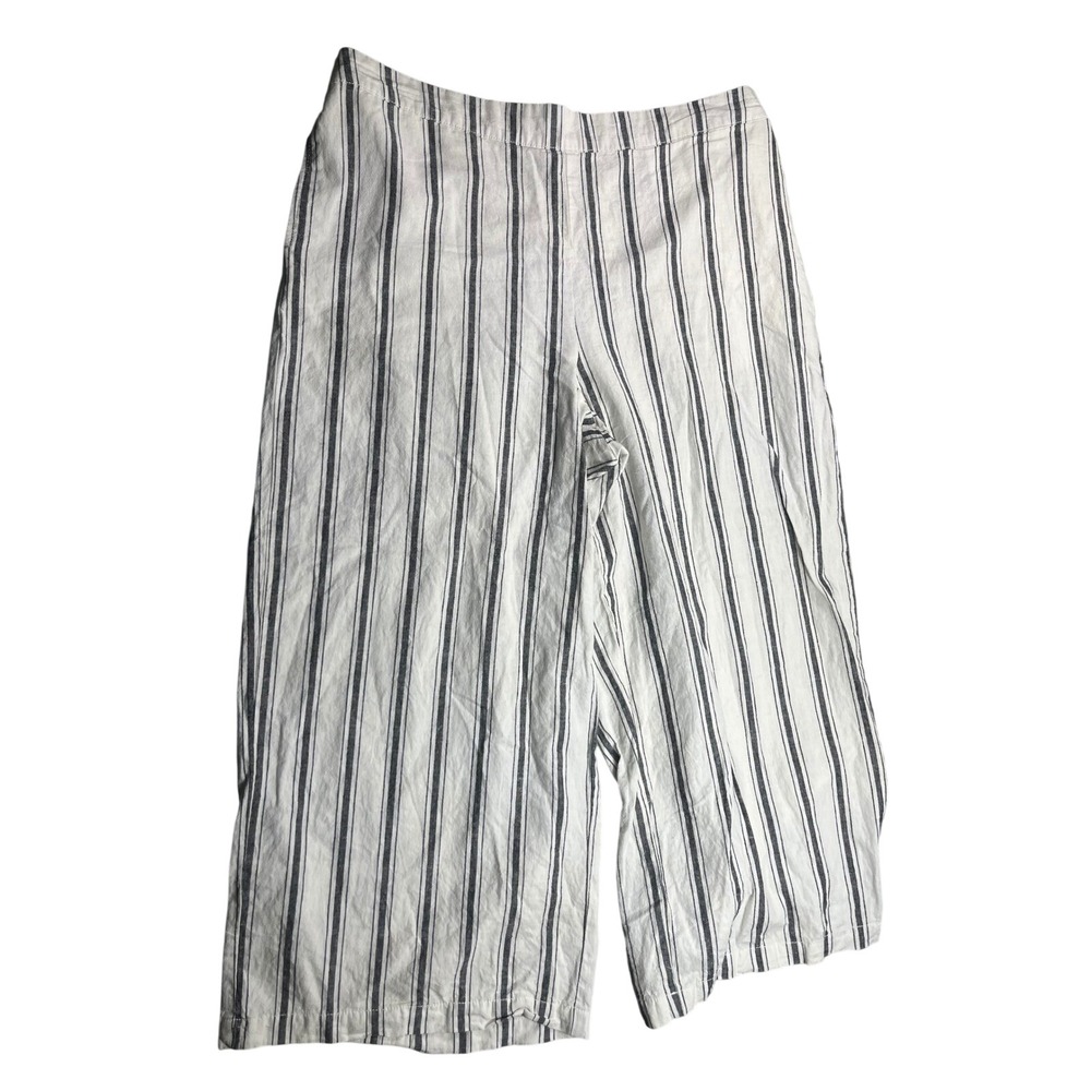 a.n.a XL Linen Cotton Striped Wide Leg Crop Pants Elastic Waist